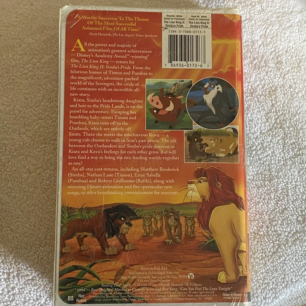 Lion King 2‎ SIMBA'S PRIDE VHS New Sealed